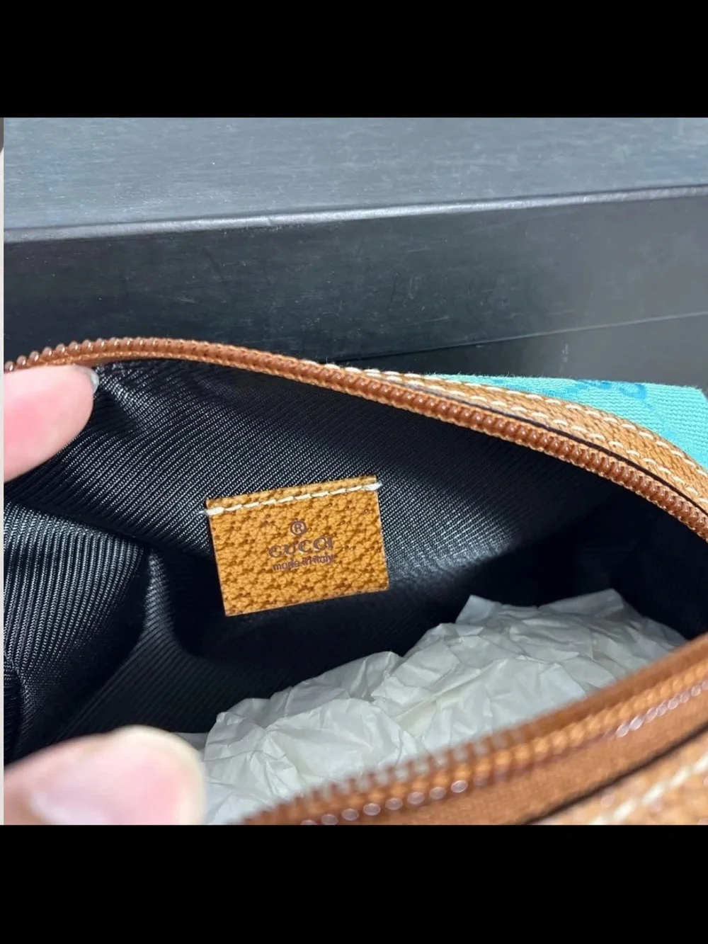 Gucci Small Turquoise GG Canvas Cosmetic Pouch